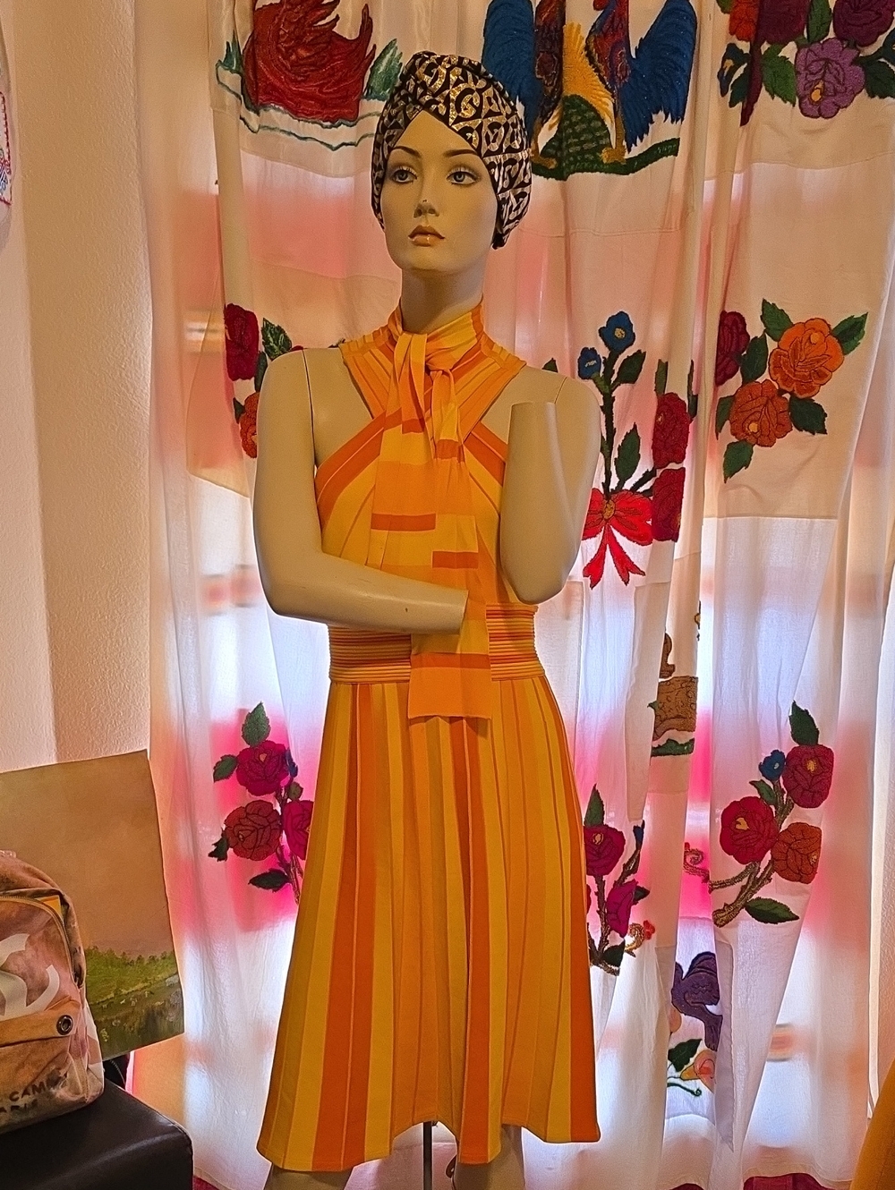 Carolina Herrera Yellow and Orange Striped One-Shoulder Dress